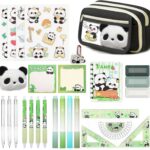 Set de papeleria escolar panda yolzhxe con estuche, boligrafos, portaminas y accesorios