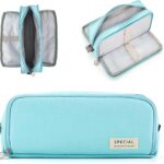 Estuche escolar NEWUPZSI de tres compartimentos color azul claro con cremalleras