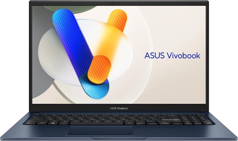 Portatil ASUS Vivobook 15 F1504VA azul Quiet Blue abierto en una mesa